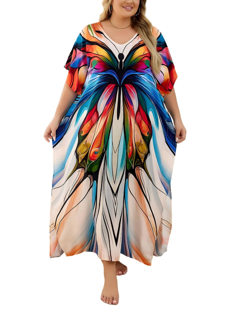 Olive Kaftan Donna Grande Taille – Abito Maxi Plage Fluida, Vestibilità Ampia & Style Bohémien