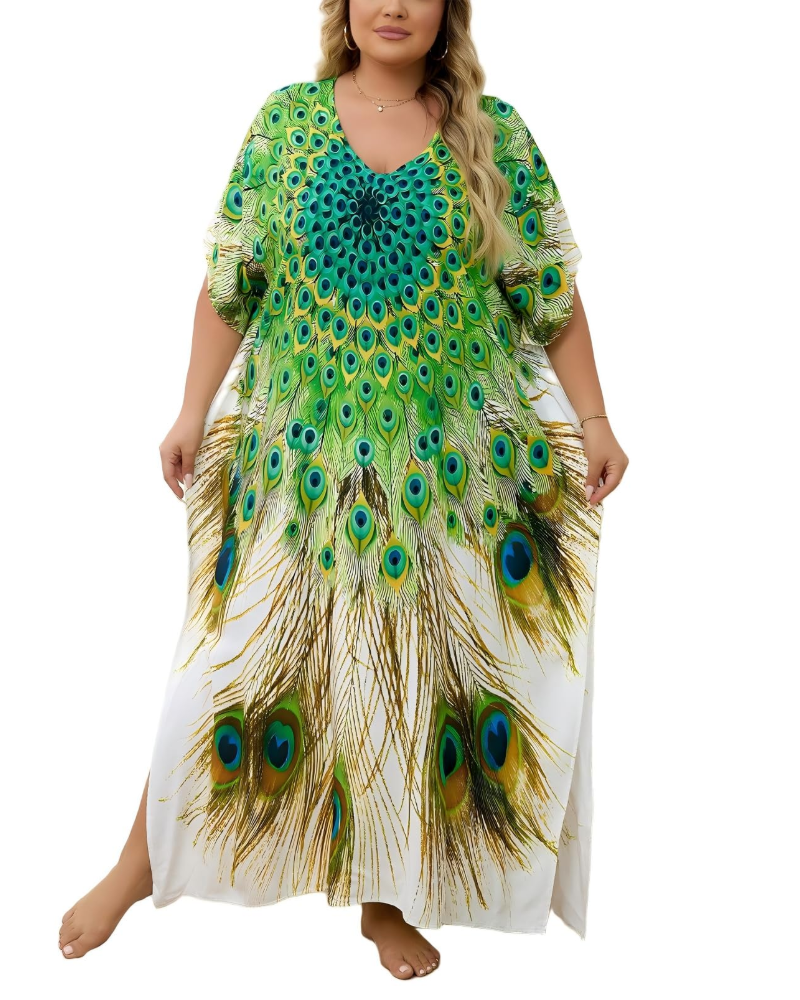 Olive Kaftan Donna Grande Taille – Abito Maxi Plage Fluida, Vestibilità Ampia & Style Bohémien