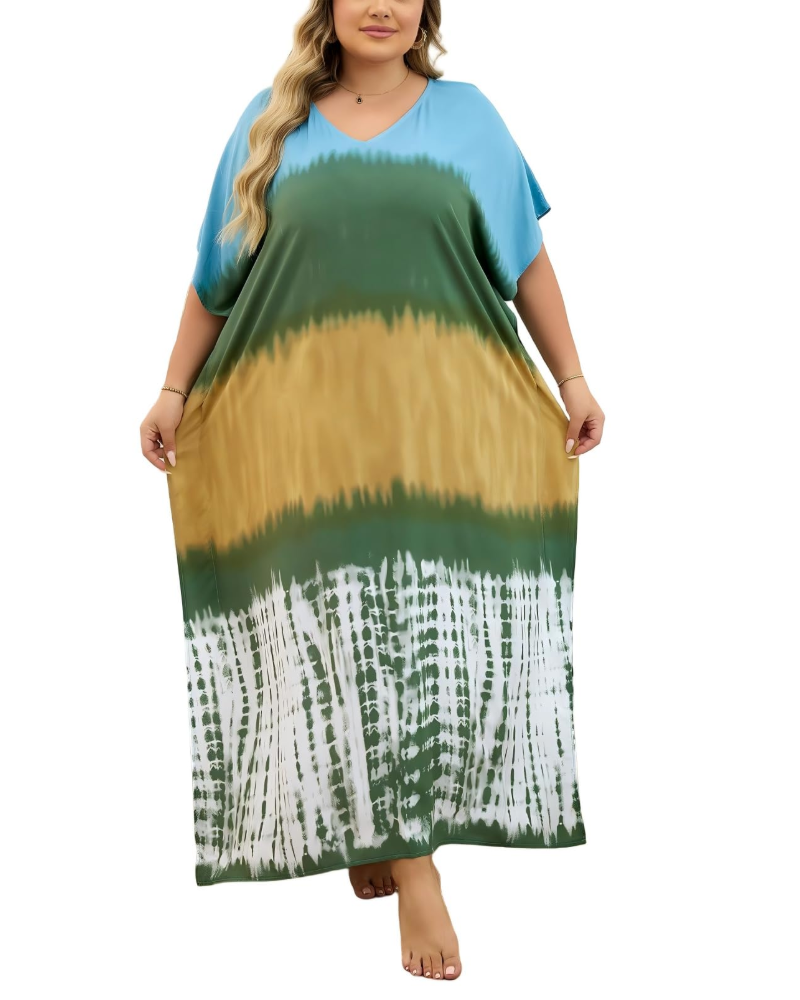 Olive Kaftan Donna Grande Taille – Abito Maxi Plage Fluida, Vestibilità Ampia & Style Bohémien