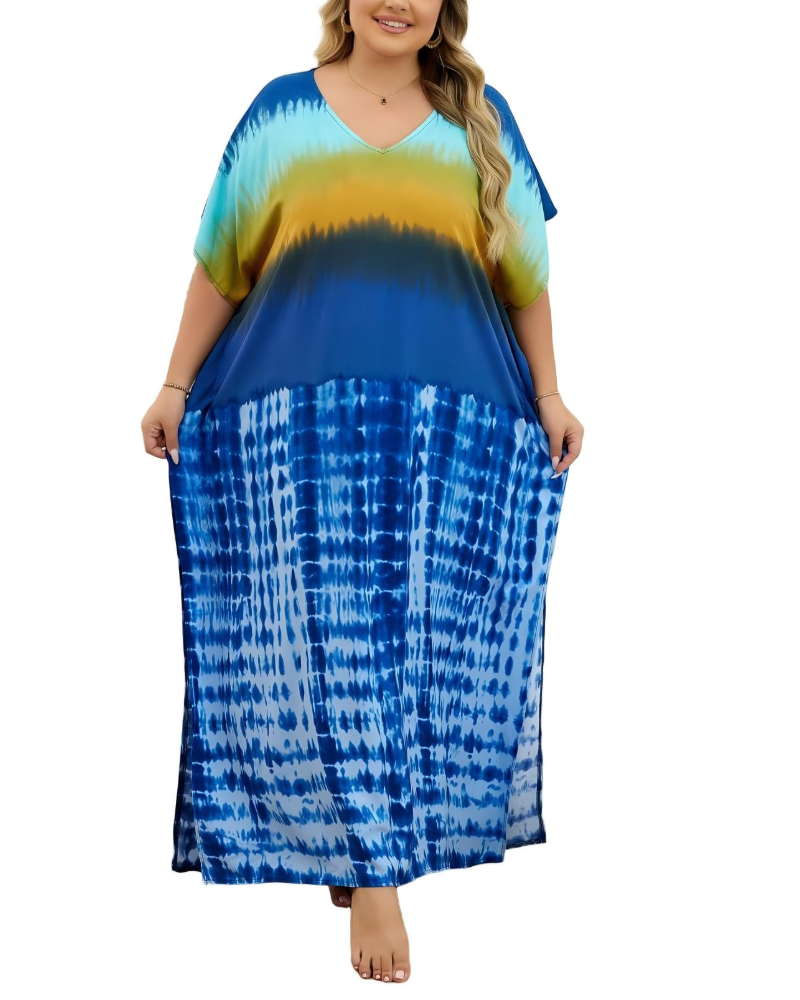 Olive Kaftan Donna Grande Taille – Abito Maxi Plage Fluida, Vestibilità Ampia & Style Bohémien
