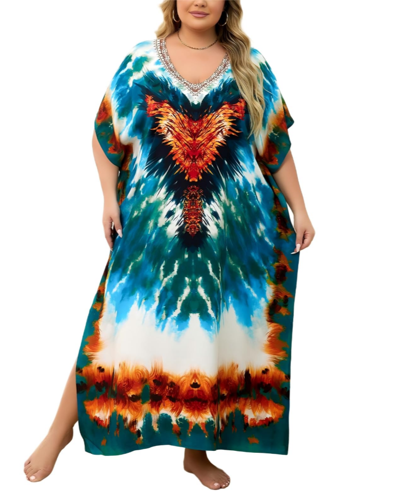 Olive Kaftan Donna Grande Taille – Abito Maxi Plage Fluida, Vestibilità Ampia & Style Bohémien