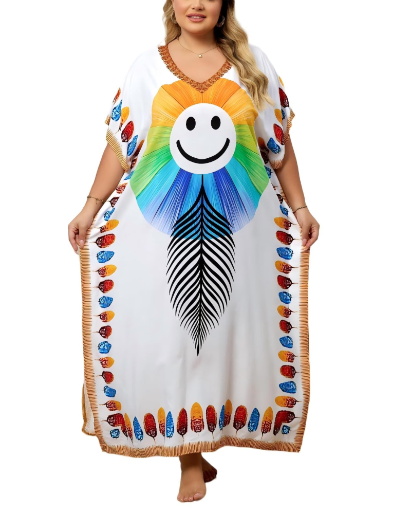 Olive Kaftan Donna Grande Taille – Abito Maxi Plage Fluida, Vestibilità Ampia & Style Bohémien