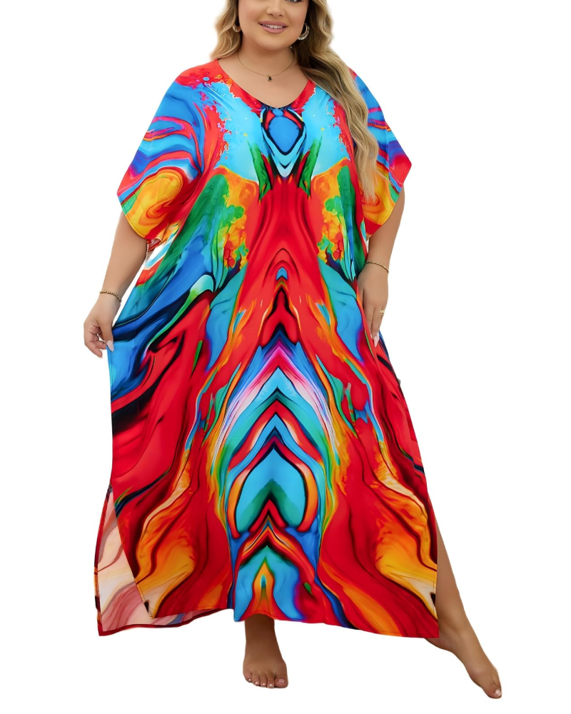 Olive Kaftan Donna Grande Taille – Abito Maxi Plage Fluida, Vestibilità Ampia & Style Bohémien