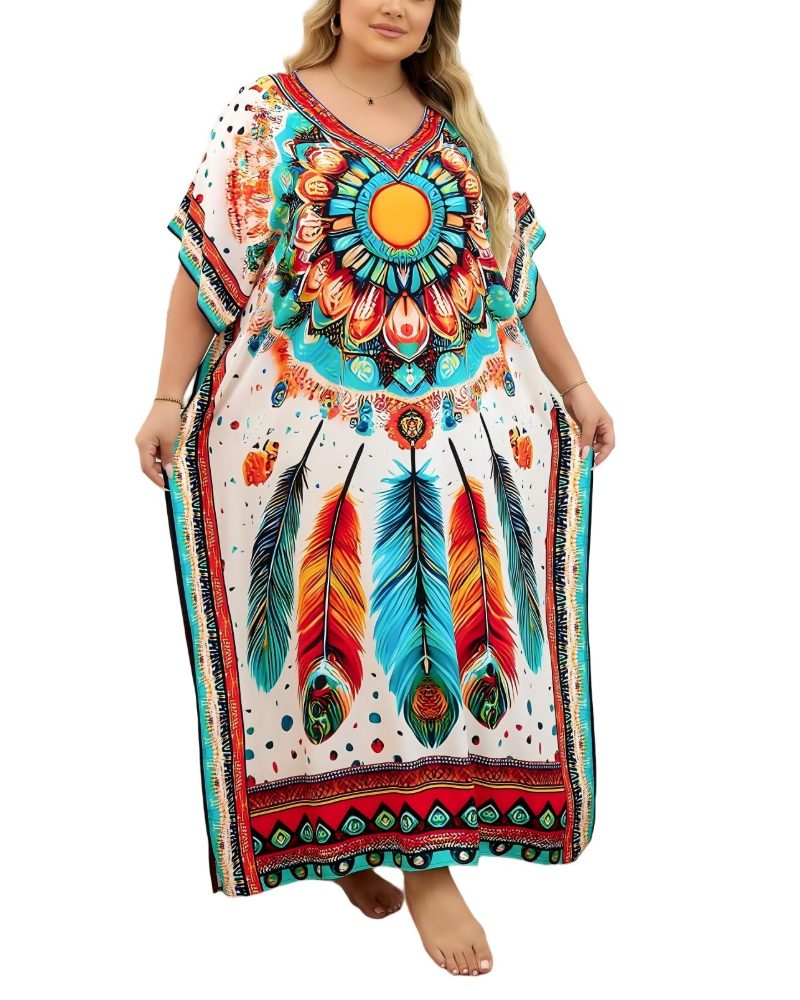 Olive Kaftan Donna Grande Taille – Abito Maxi Plage Fluida, Vestibilità Ampia & Style Bohémien