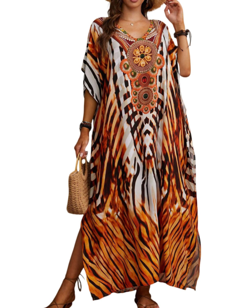 Olive Kaftan Donna Grande Taille – Abito Maxi Plage Fluida, Vestibilità Ampia & Style Bohémien