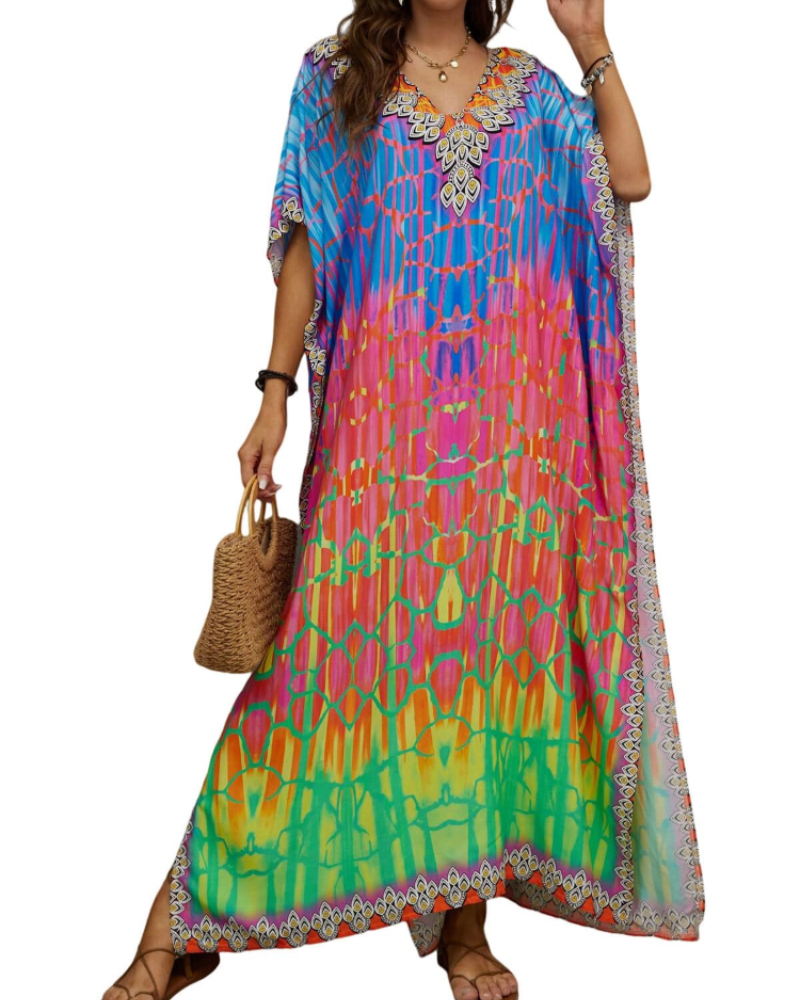 Olive Kaftan Donna Grande Taille – Abito Maxi Plage Fluida, Vestibilità Ampia & Style Bohémien