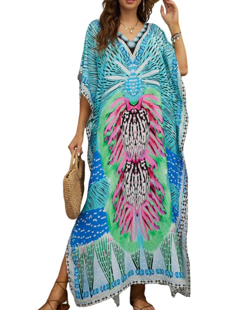 Olive Kaftan Donna Grande Taille – Abito Maxi Plage Fluida, Vestibilità Ampia & Style Bohémien