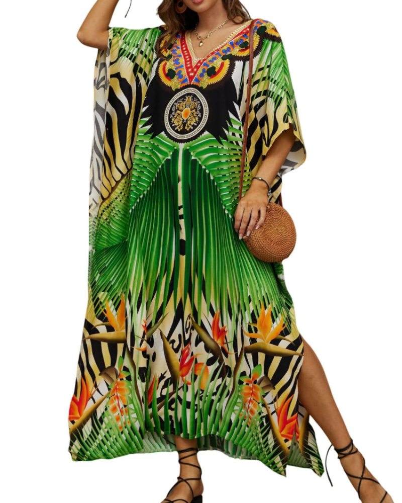 Olive Kaftan Donna Grande Taille – Abito Maxi Plage Fluida, Vestibilità Ampia & Style Bohémien