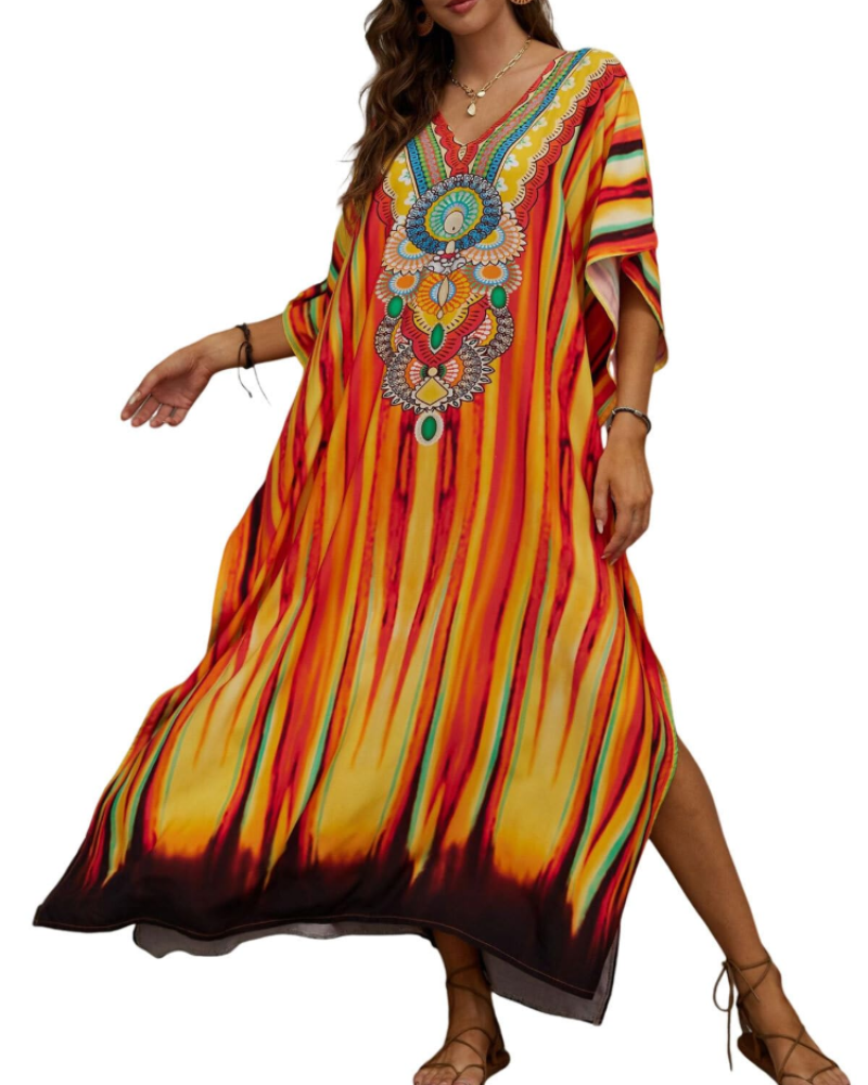 Olive Kaftan Donna Grande Taille – Abito Maxi Plage Fluida, Vestibilità Ampia & Style Bohémien