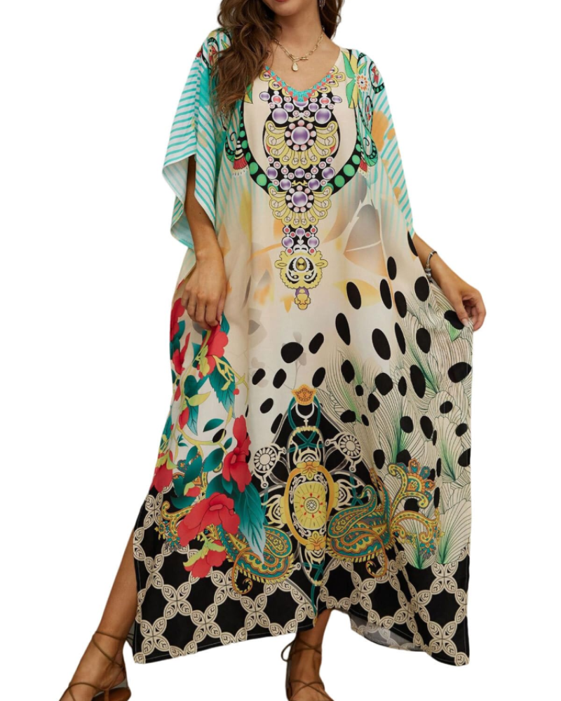 Olive Kaftan Donna Grande Taille – Abito Maxi Plage Fluida, Vestibilità Ampia & Style Bohémien