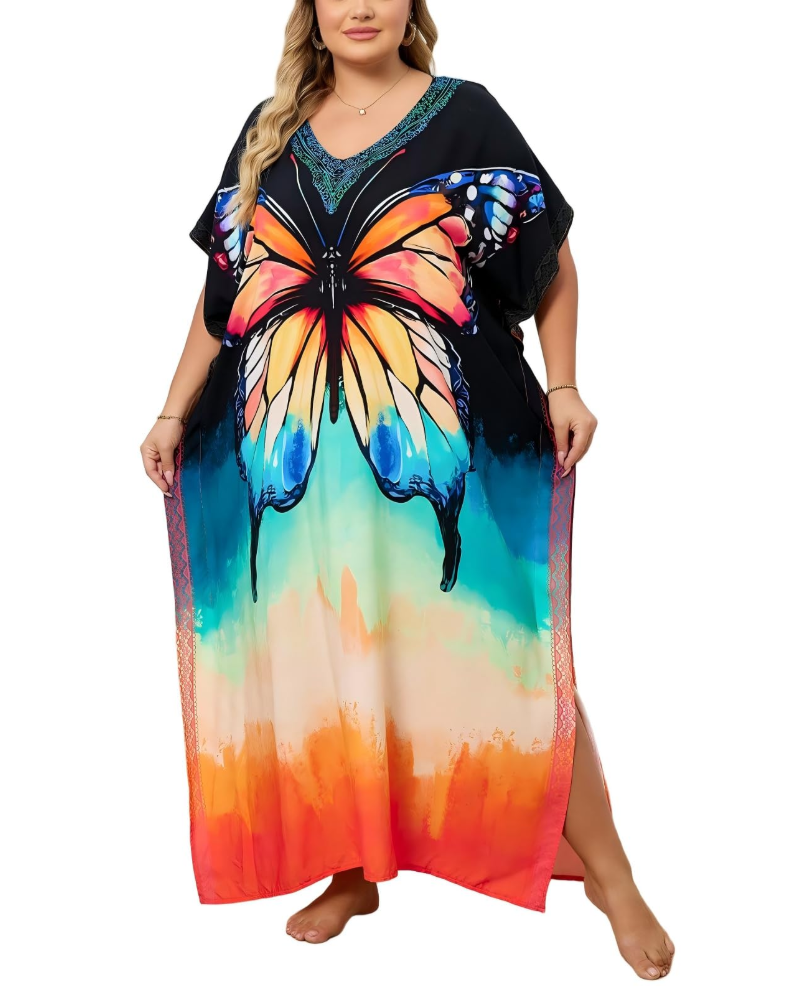 Olive Kaftan Donna Grande Taille – Abito Maxi Plage Fluida, Vestibilità Ampia & Style Bohémien