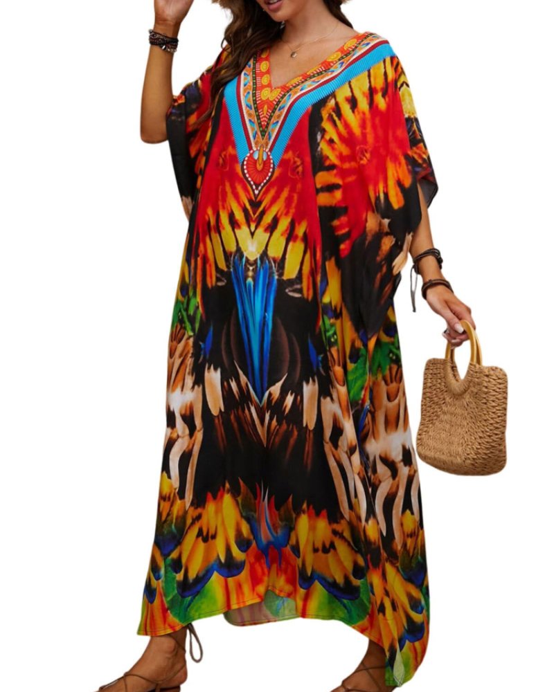 Olive Kaftan Donna Grande Taille – Abito Maxi Plage Fluida, Vestibilità Ampia & Style Bohémien
