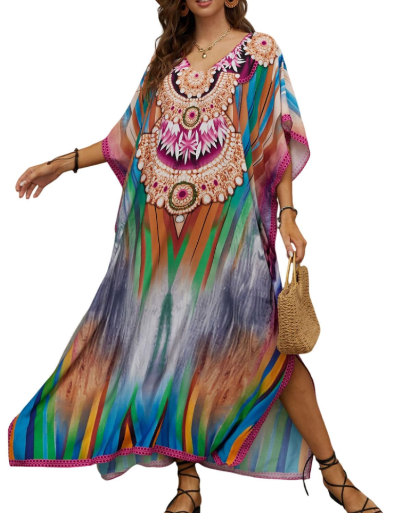 Olive Kaftan Donna Grande Taille – Abito Maxi Plage Fluida, Vestibilità Ampia & Style Bohémien
