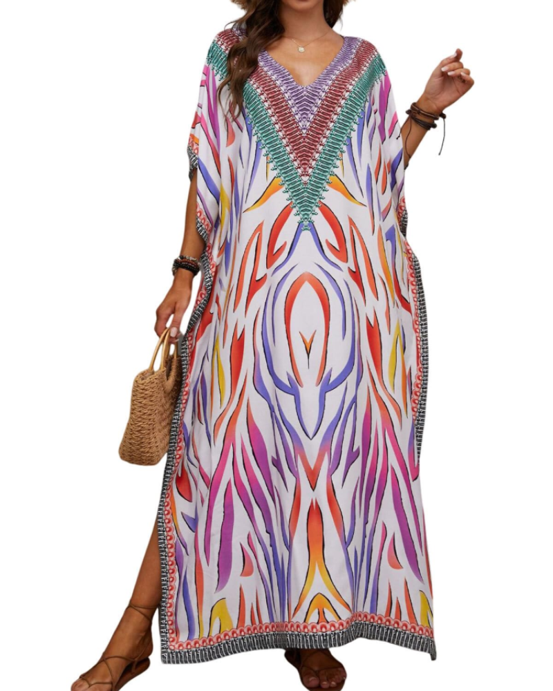 Olive Kaftan Donna Grande Taille – Abito Maxi Plage Fluida, Vestibilità Ampia & Style Bohémien
