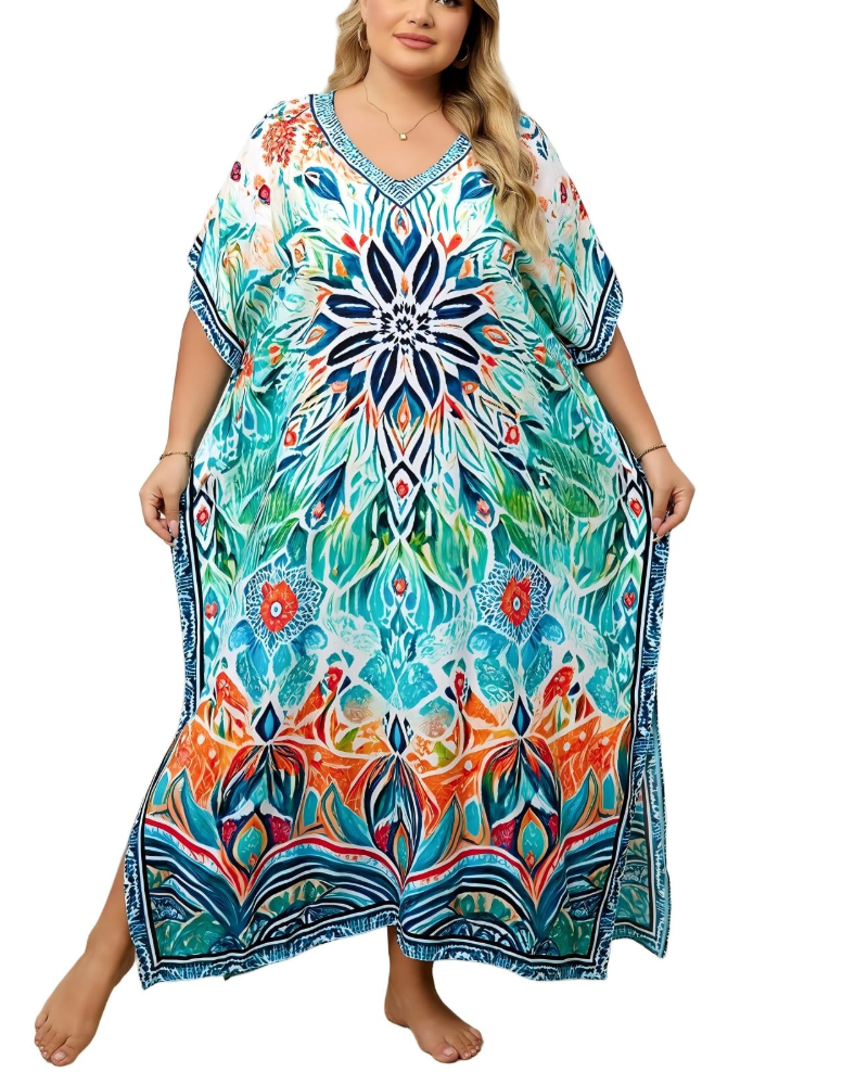 Olive Kaftan Donna Grande Taille – Abito Maxi Plage Fluida, Vestibilità Ampia & Style Bohémien