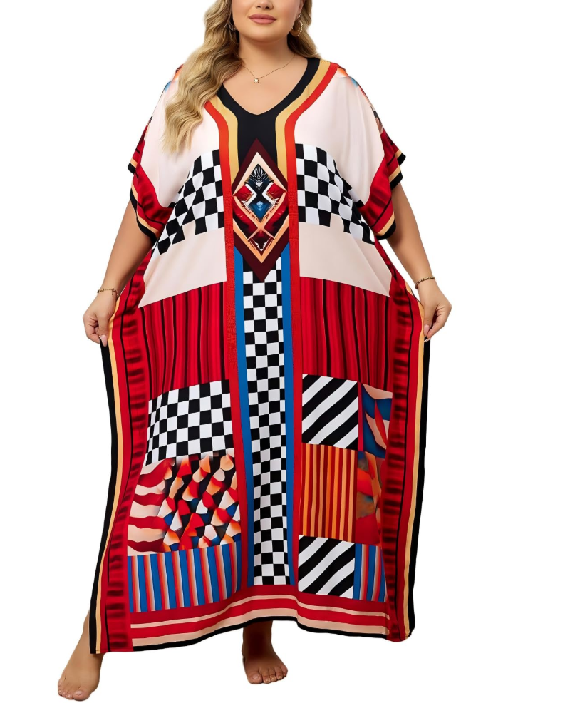 Olive Kaftan Donna Grande Taille – Abito Maxi Plage Fluida, Vestibilità Ampia & Style Bohémien