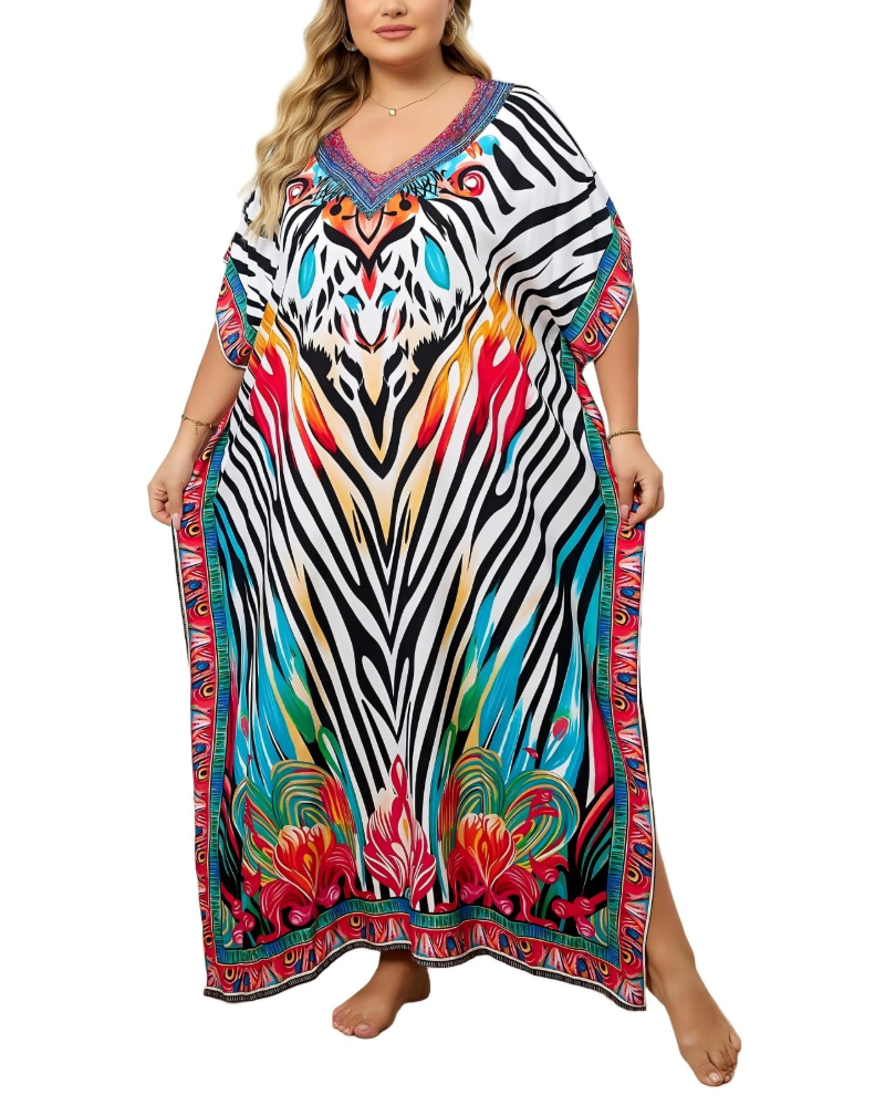Olive Kaftan Donna Grande Taille – Abito Maxi Plage Fluida, Vestibilità Ampia & Style Bohémien