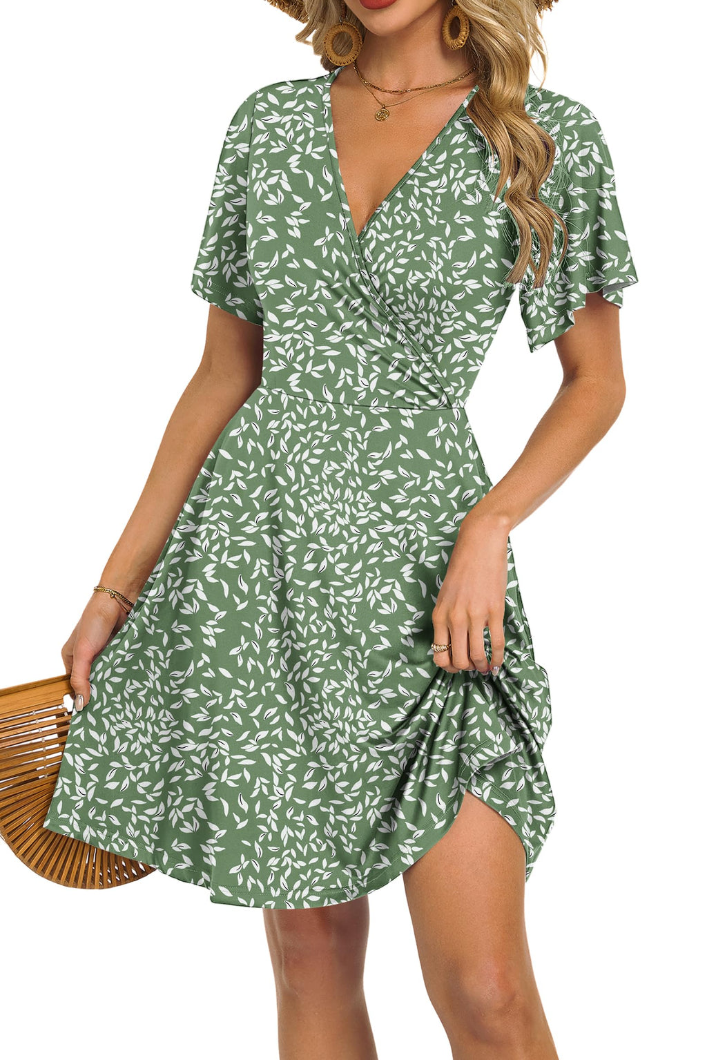 Mariselle Abito Donna – Cache-Cœur Scollo a V Floral, Taille Empire & Tasche Linea a Trapezio Estate
