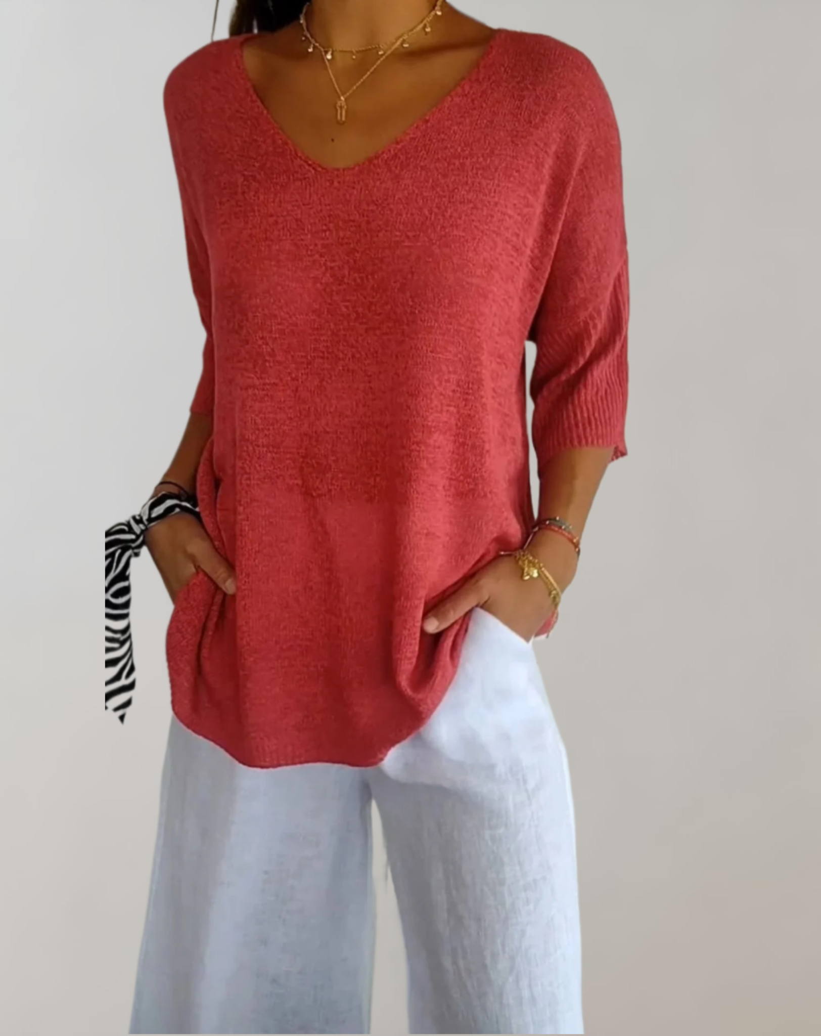 Marise Top in Maglia Donna – Top Long Leggero con Col in V & Look Casual Elegante