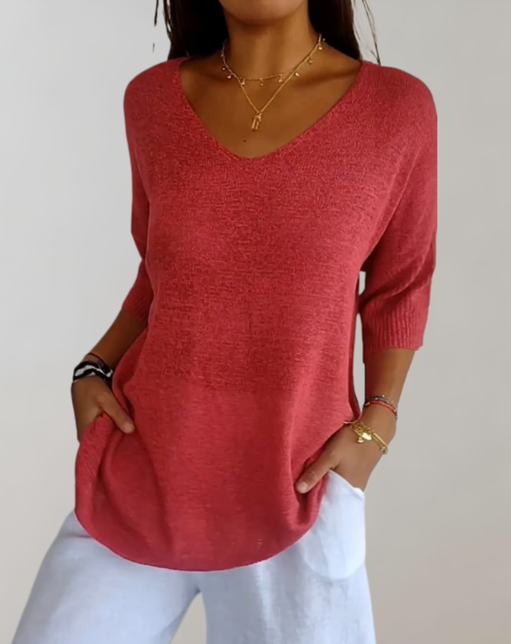 Marise Top in Maglia Donna – Top Long Leggero con Col in V & Look Casual Elegante