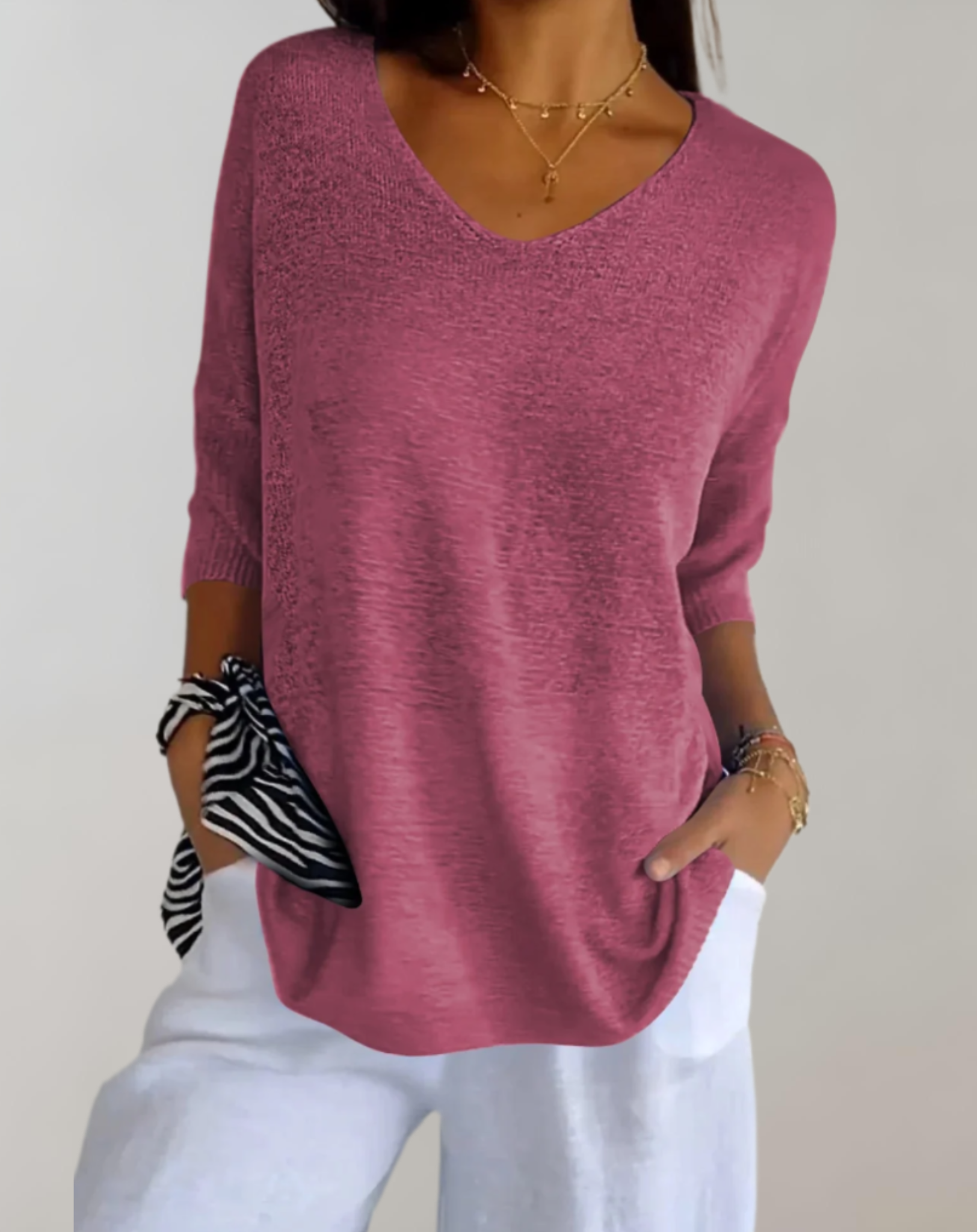 Marise Top in Maglia Donna – Top Long Leggero con Col in V & Look Casual Elegante