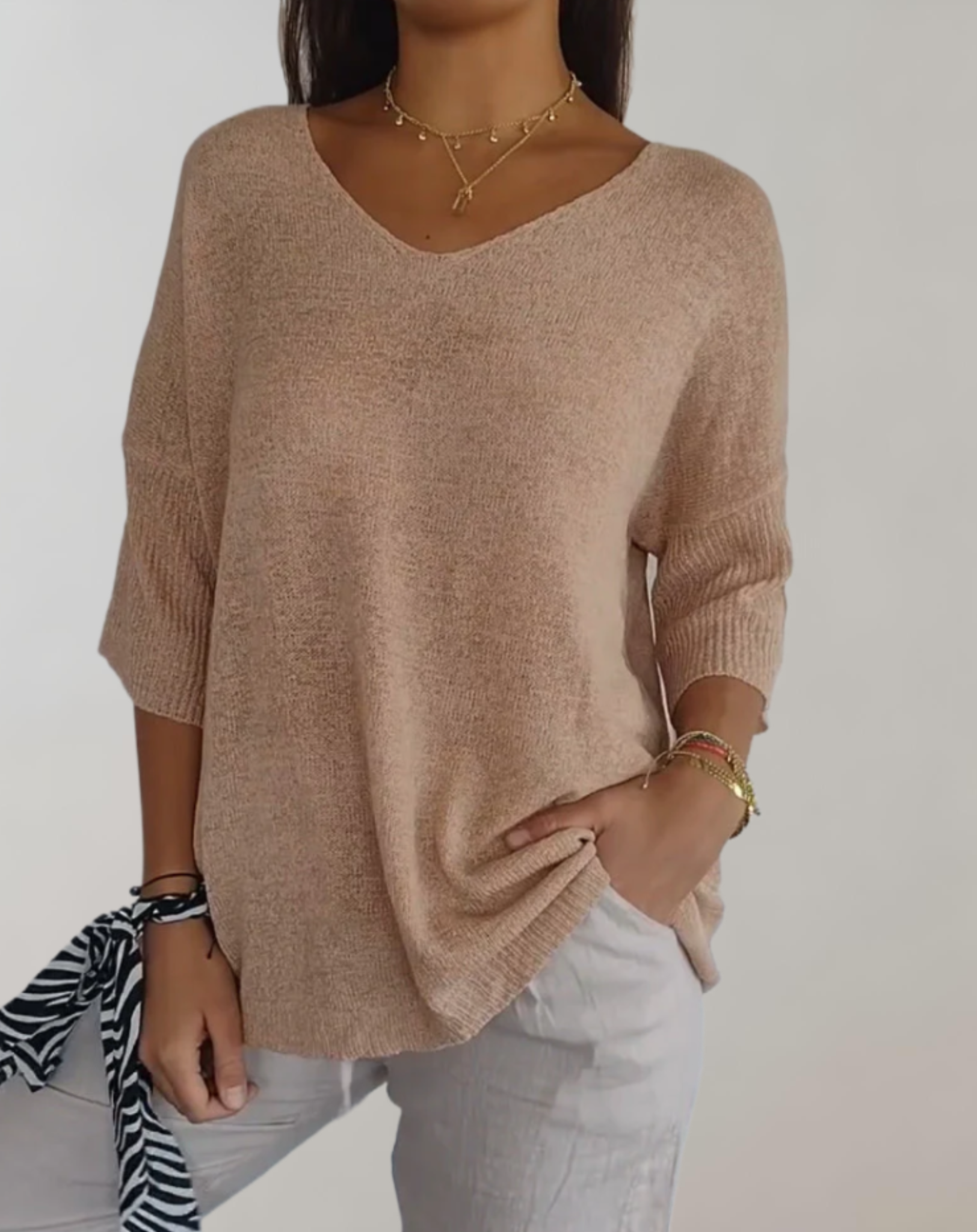 Marise Top in Maglia Donna – Top Long Leggero con Col in V & Look Casual Elegante