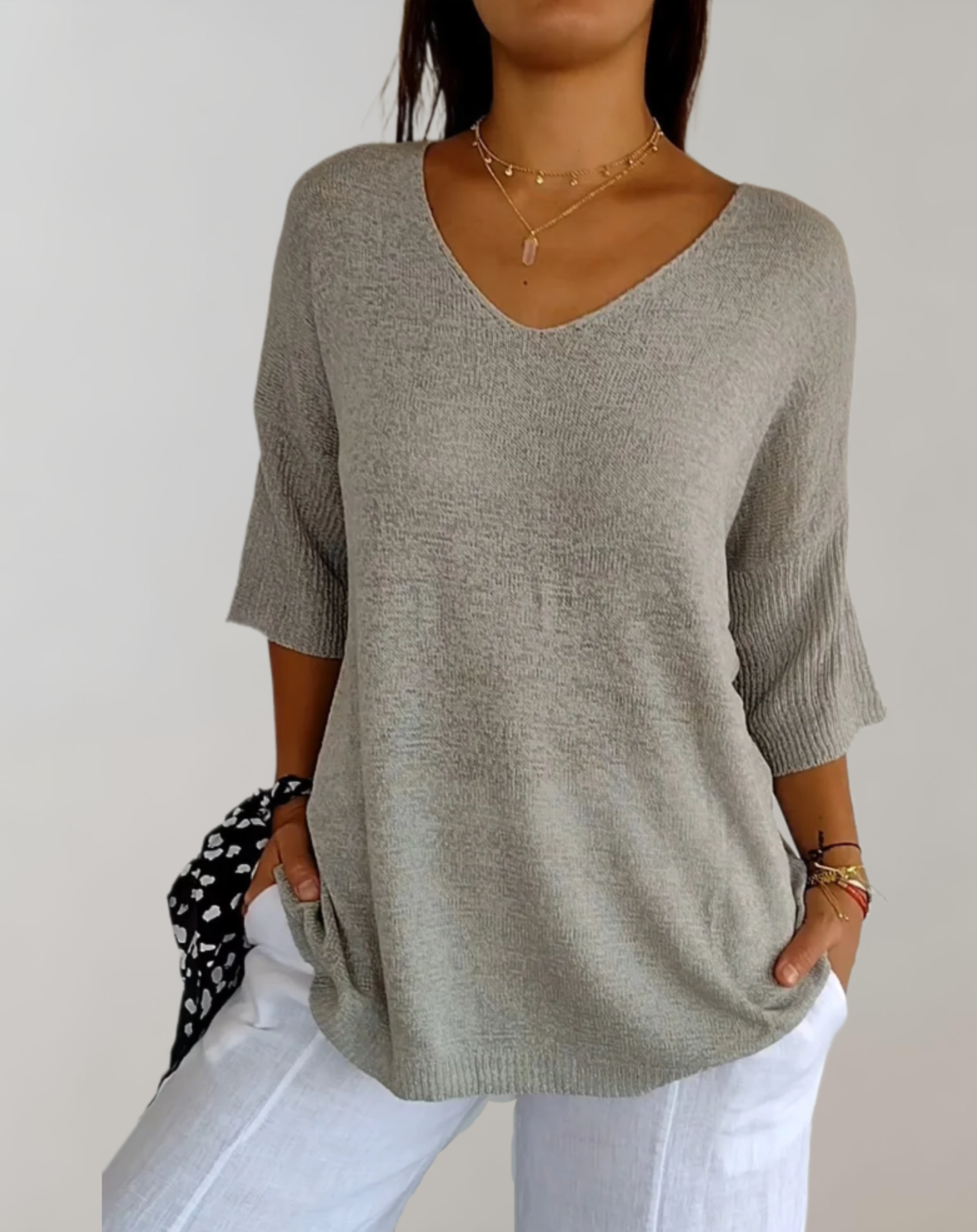 Marise Top in Maglia Donna – Top Long Leggero con Col in V & Look Casual Elegante
