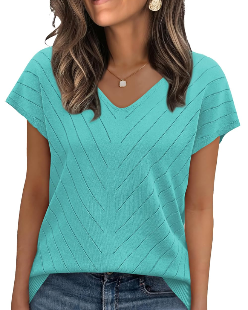 Orina Top Donna – Maglione Leggero Maniche Corte Scollo a V Style Chic & Business Casual