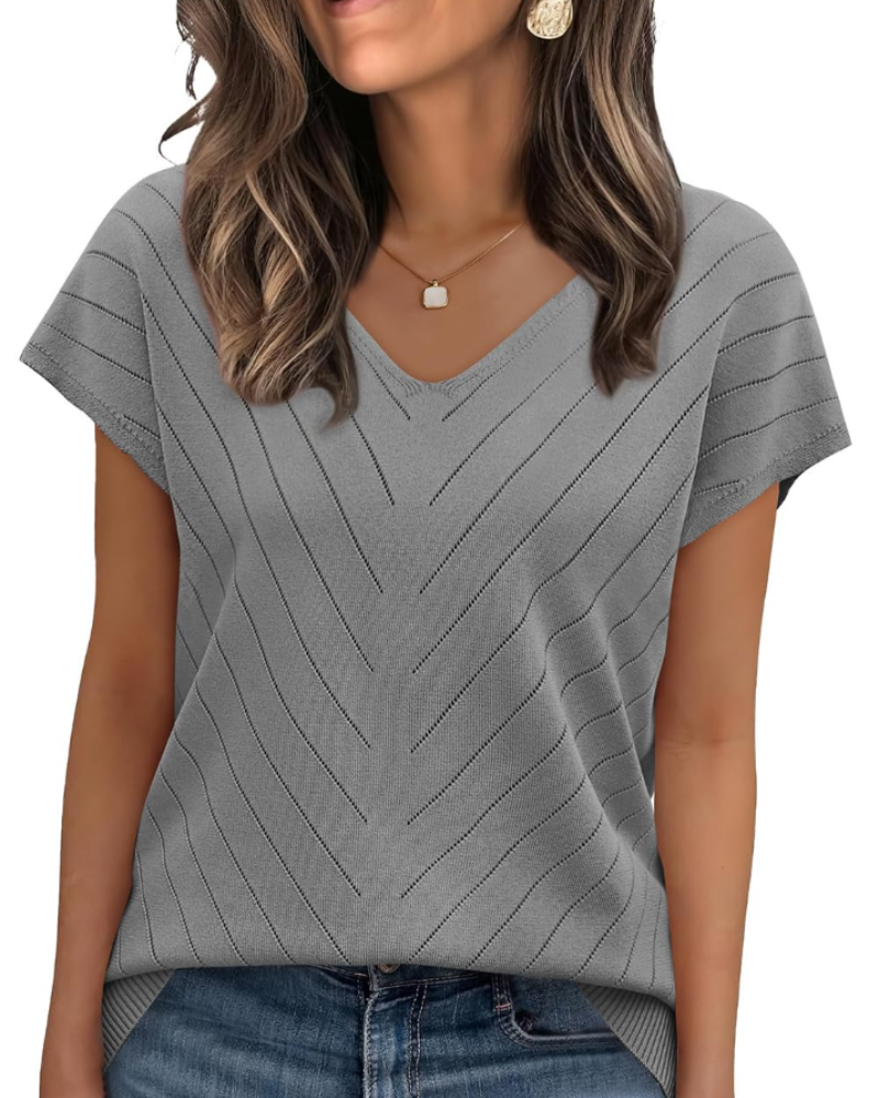 Orina Top Donna – Maglione Leggero Maniche Corte Scollo a V Style Chic & Business Casual