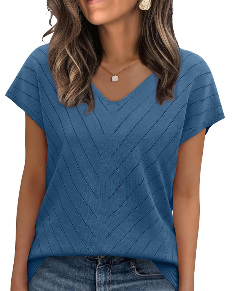 Orina Top Donna – Maglione Leggero Maniche Corte Scollo a V Style Chic & Business Casual