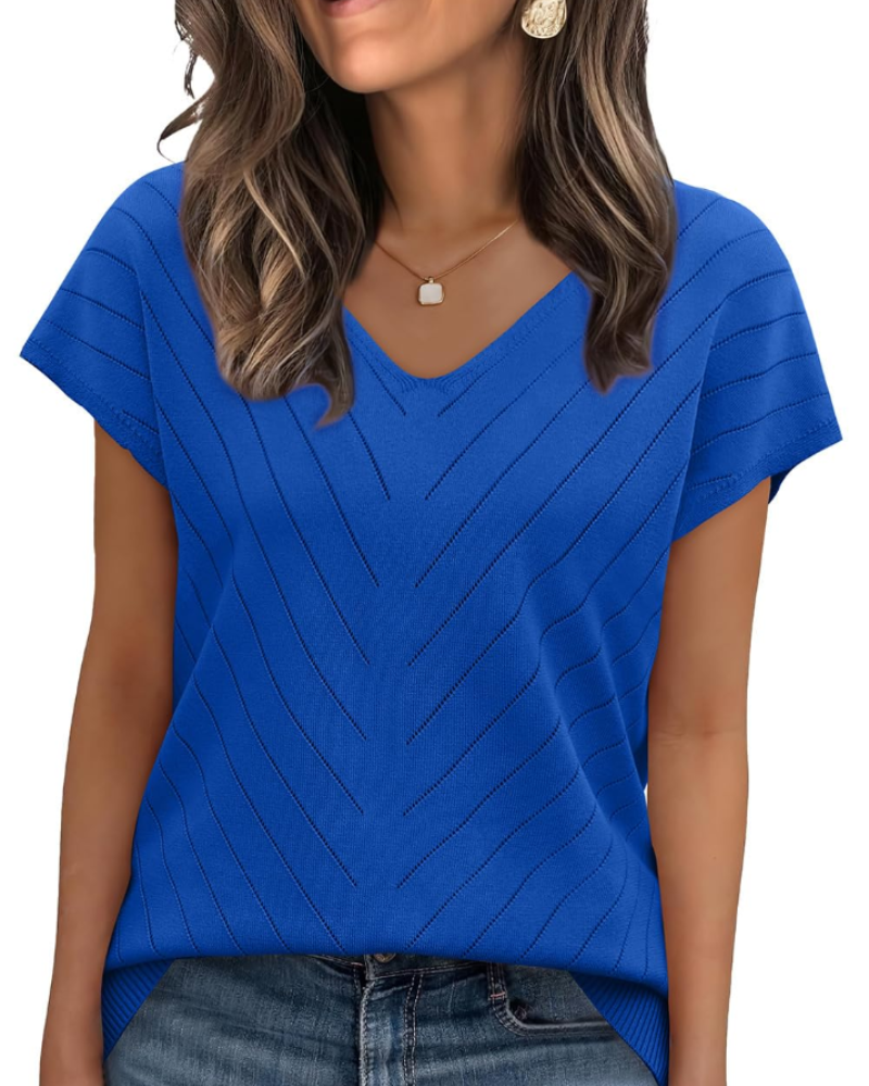 Orina Top Donna – Maglione Leggero Maniche Corte Scollo a V Style Chic & Business Casual