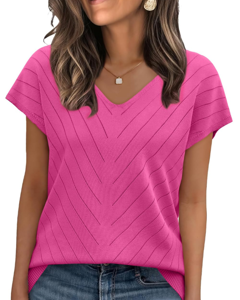 Orina Top Donna – Maglione Leggero Maniche Corte Scollo a V Style Chic & Business Casual