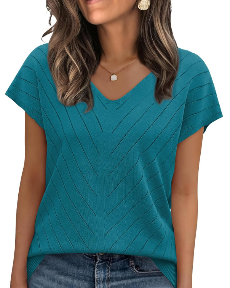 Orina Top Donna – Maglione Leggero Maniche Corte Scollo a V Style Chic & Business Casual