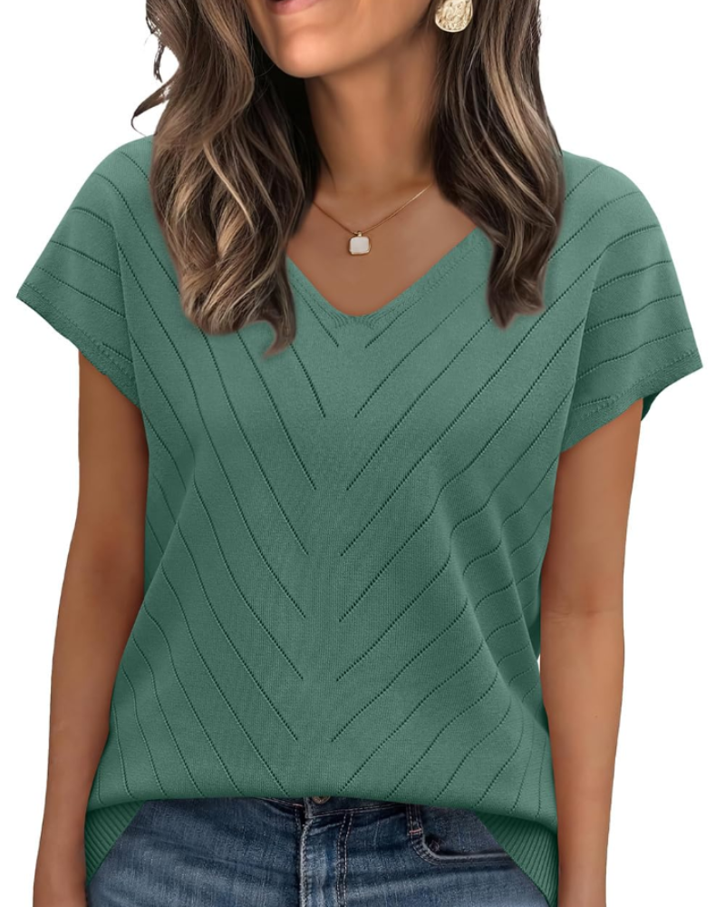 Orina Top Donna – Maglione Leggero Maniche Corte Scollo a V Style Chic & Business Casual
