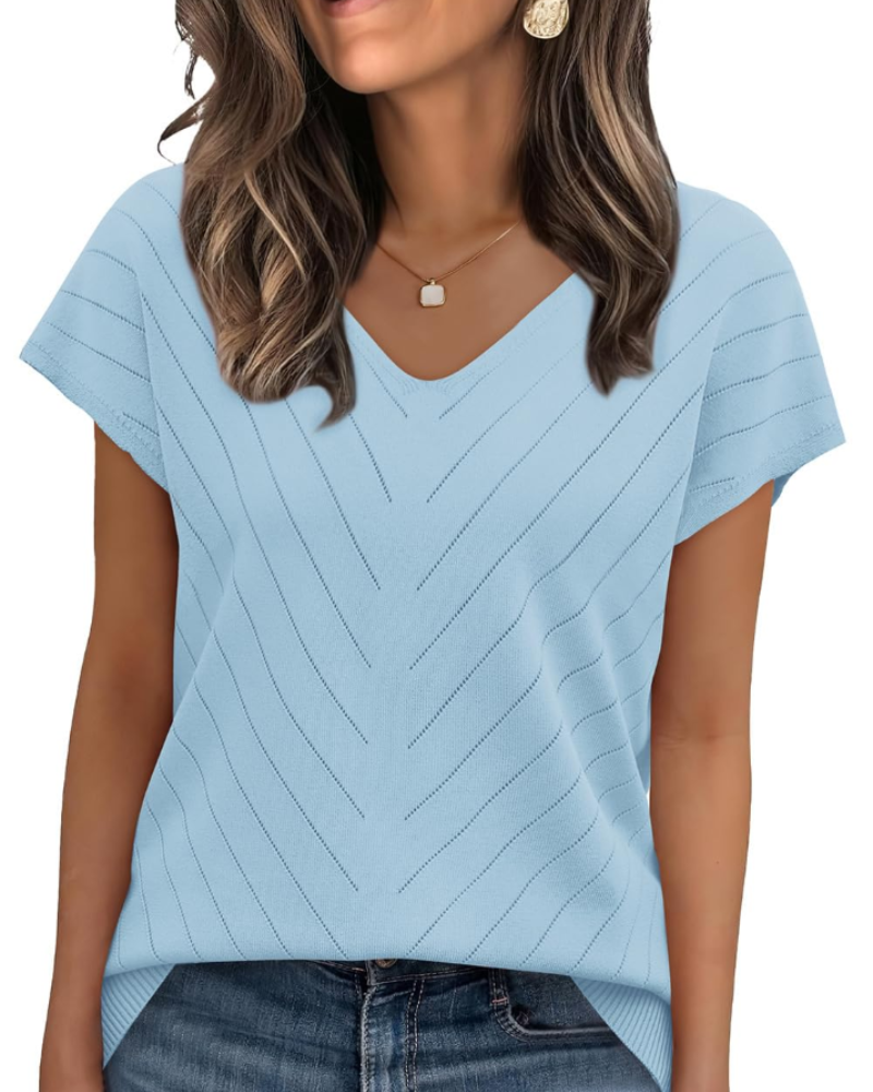Orina Top Donna – Maglione Leggero Maniche Corte Scollo a V Style Chic & Business Casual