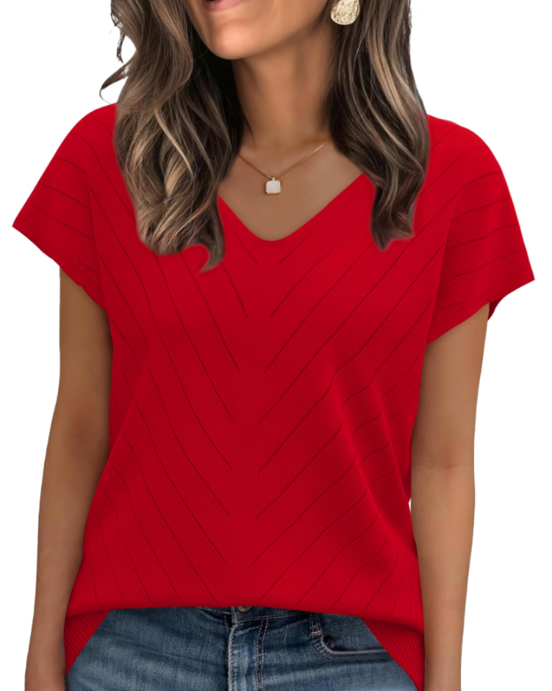 Orina Top Donna – Maglione Leggero Maniche Corte Scollo a V Style Chic & Business Casual