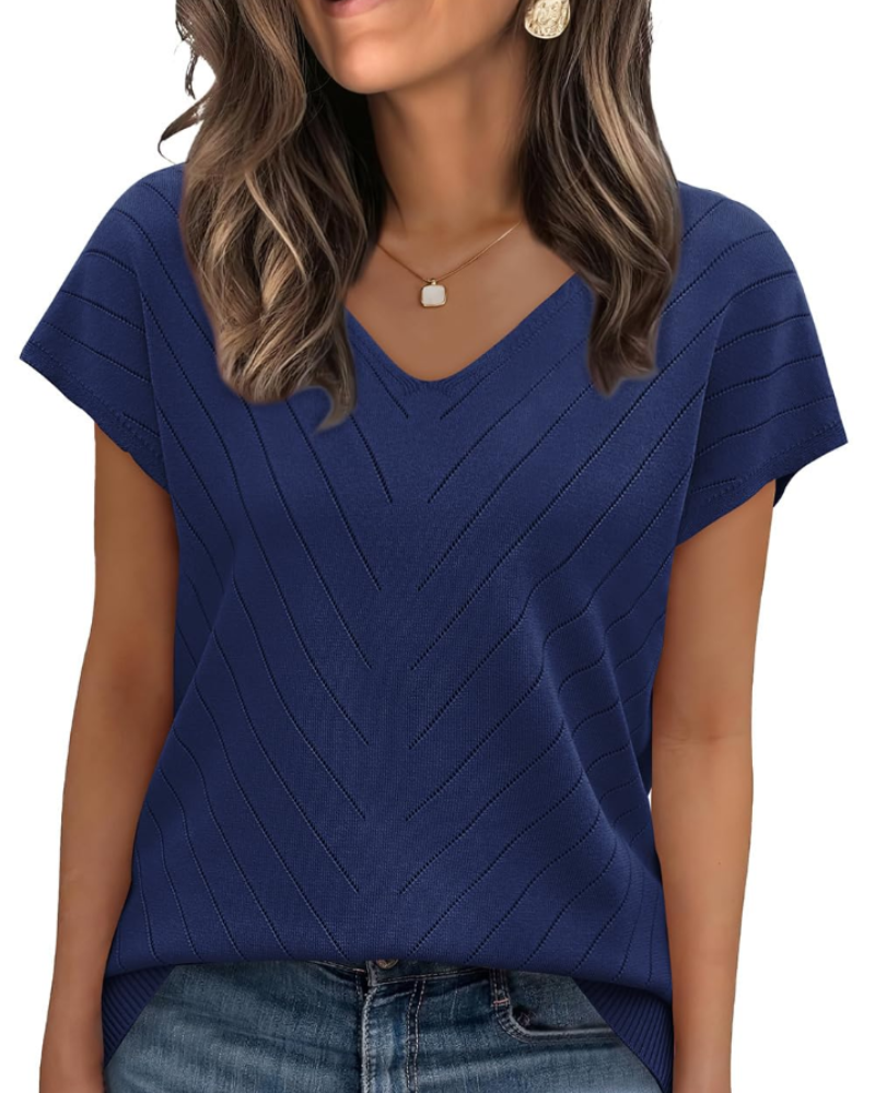 Orina Top Donna – Maglione Leggero Maniche Corte Scollo a V Style Chic & Business Casual