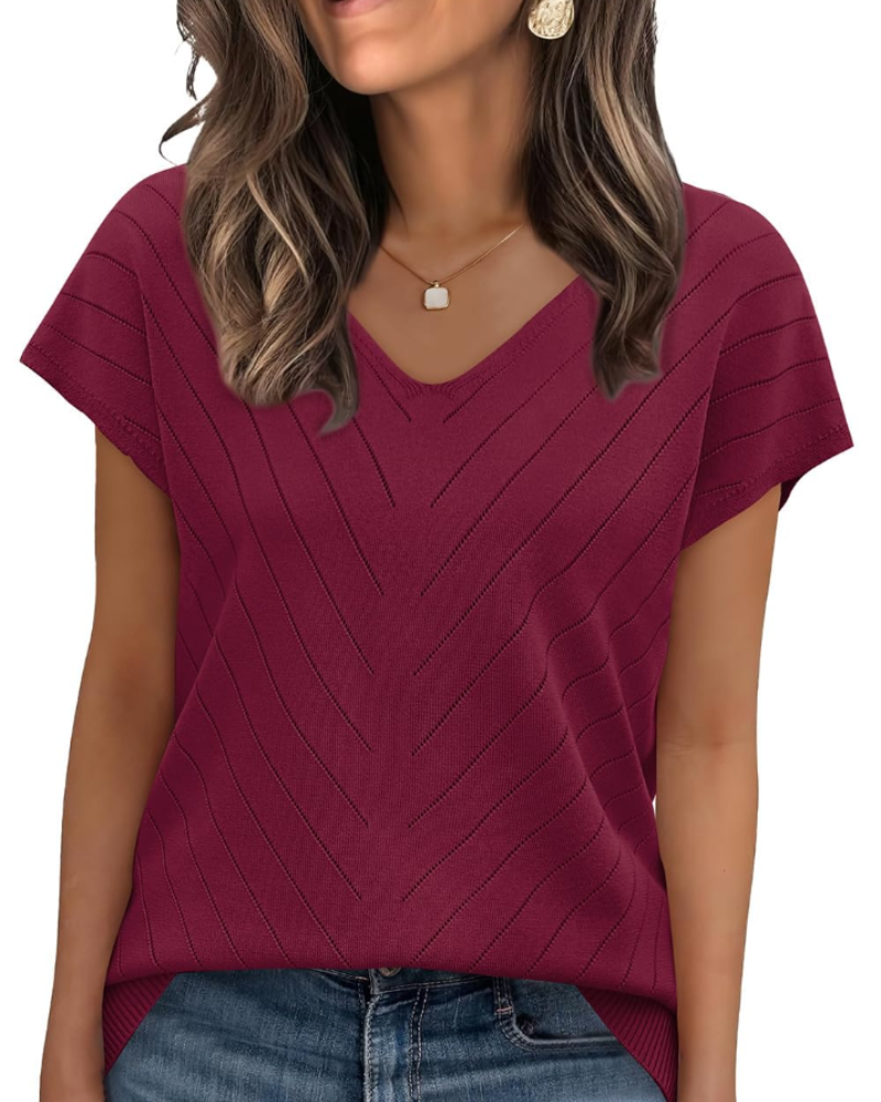 Orina Top Donna – Maglione Leggero Maniche Corte Scollo a V Style Chic & Business Casual