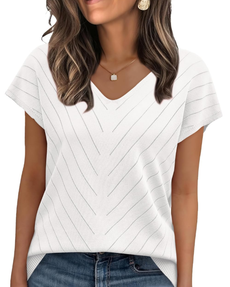 Orina Top Donna – Maglione Leggero Maniche Corte Scollo a V Style Chic & Business Casual