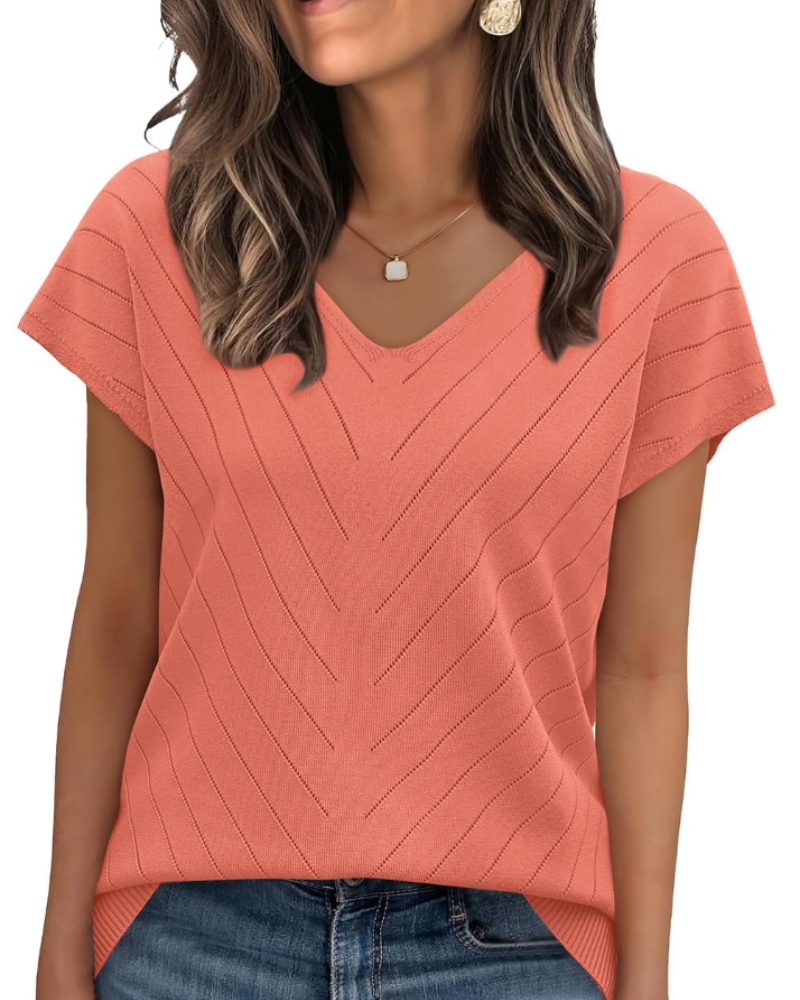 Orina Top Donna – Maglione Leggero Maniche Corte Scollo a V Style Chic & Business Casual