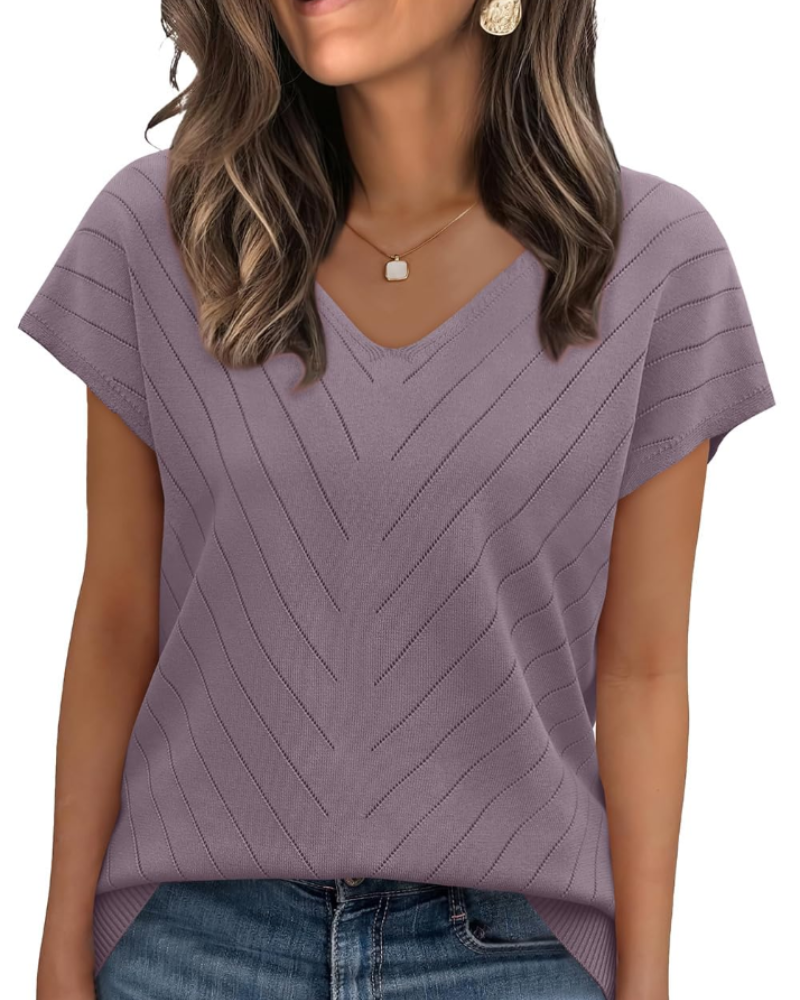 Orina Top Donna – Maglione Leggero Maniche Corte Scollo a V Style Chic & Business Casual