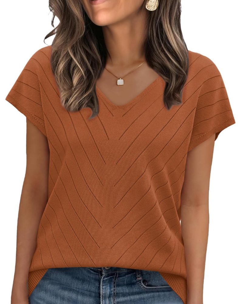 Orina Top Donna – Maglione Leggero Maniche Corte Scollo a V Style Chic & Business Casual