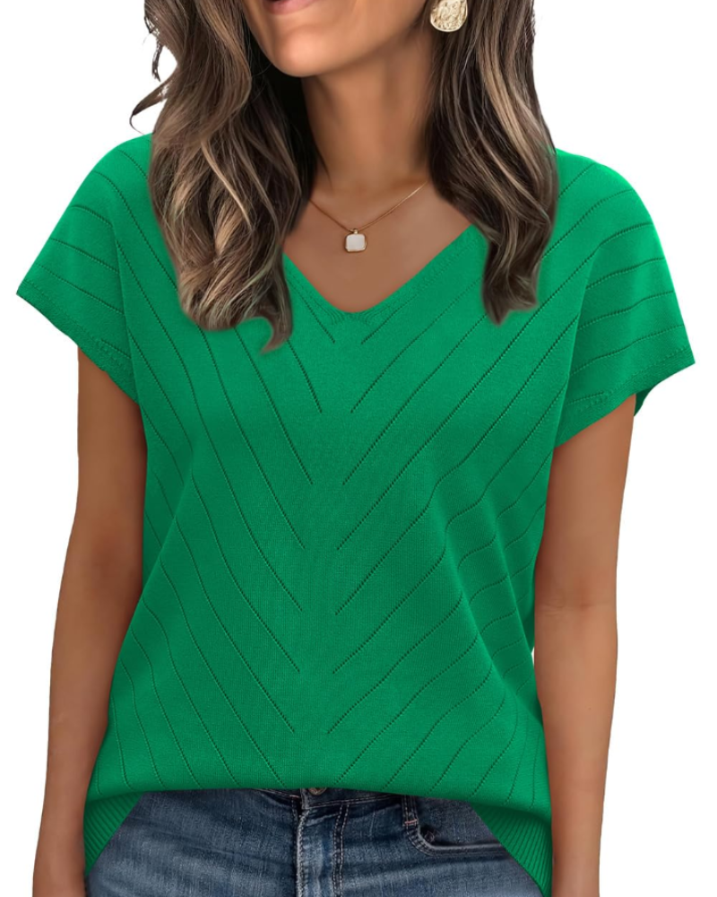 Orina Top Donna – Maglione Leggero Maniche Corte Scollo a V Style Chic & Business Casual