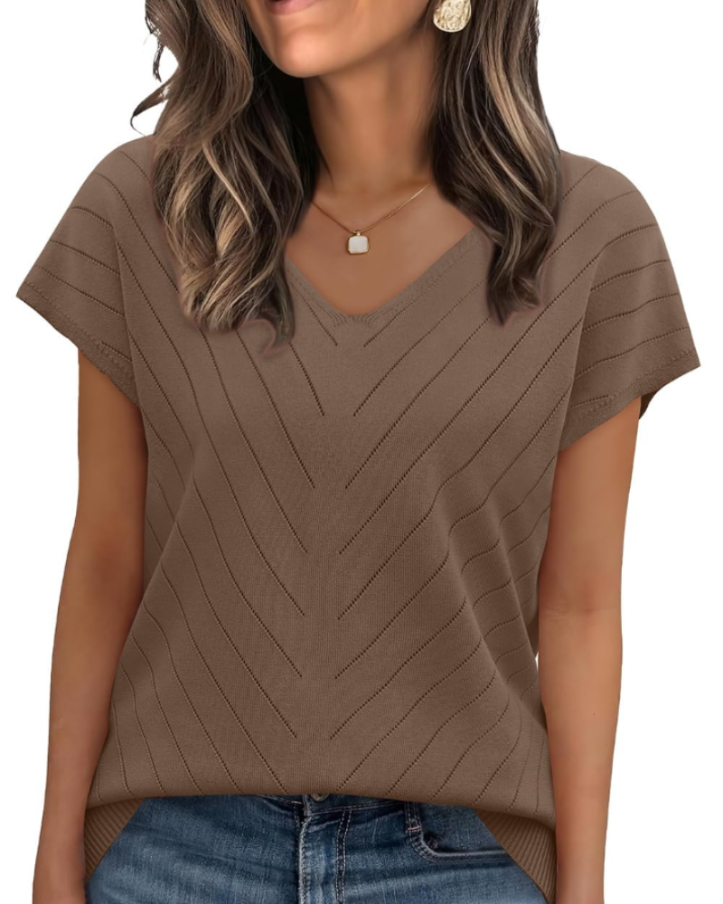 Orina Top Donna – Maglione Leggero Maniche Corte Scollo a V Style Chic & Business Casual