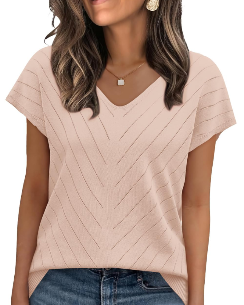Orina Top Donna – Maglione Leggero Maniche Corte Scollo a V Style Chic & Business Casual