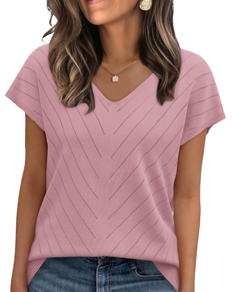 Orina Top Donna – Maglione Leggero Maniche Corte Scollo a V Style Chic & Business Casual