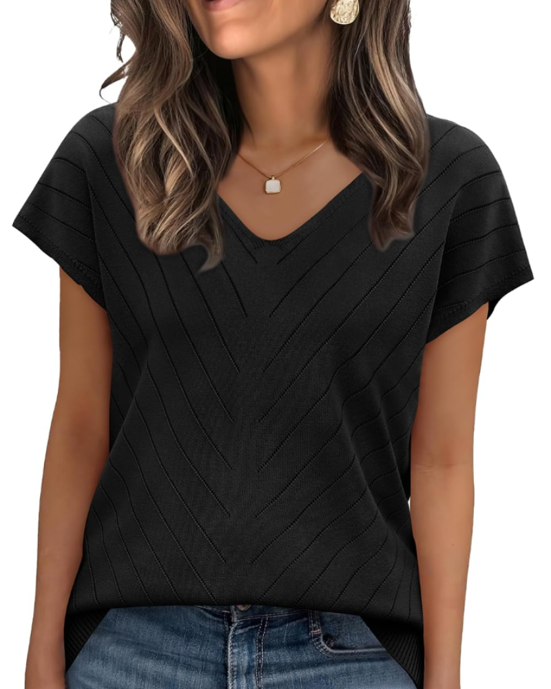 Orina Top Donna – Maglione Leggero Maniche Corte Scollo a V Style Chic & Business Casual