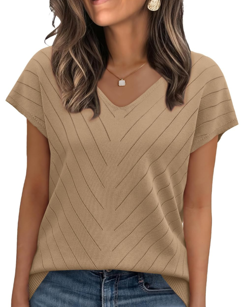 Orina Top Donna – Maglione Leggero Maniche Corte Scollo a V Style Chic & Business Casual