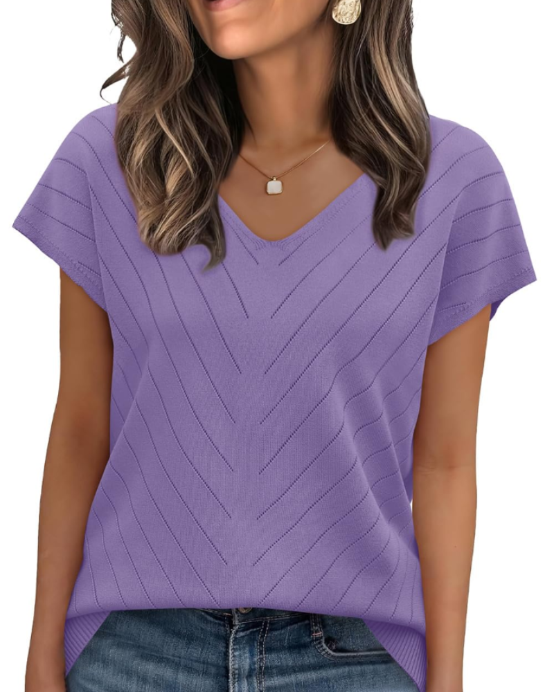 Orina Top Donna – Maglione Leggero Maniche Corte Scollo a V Style Chic & Business Casual
