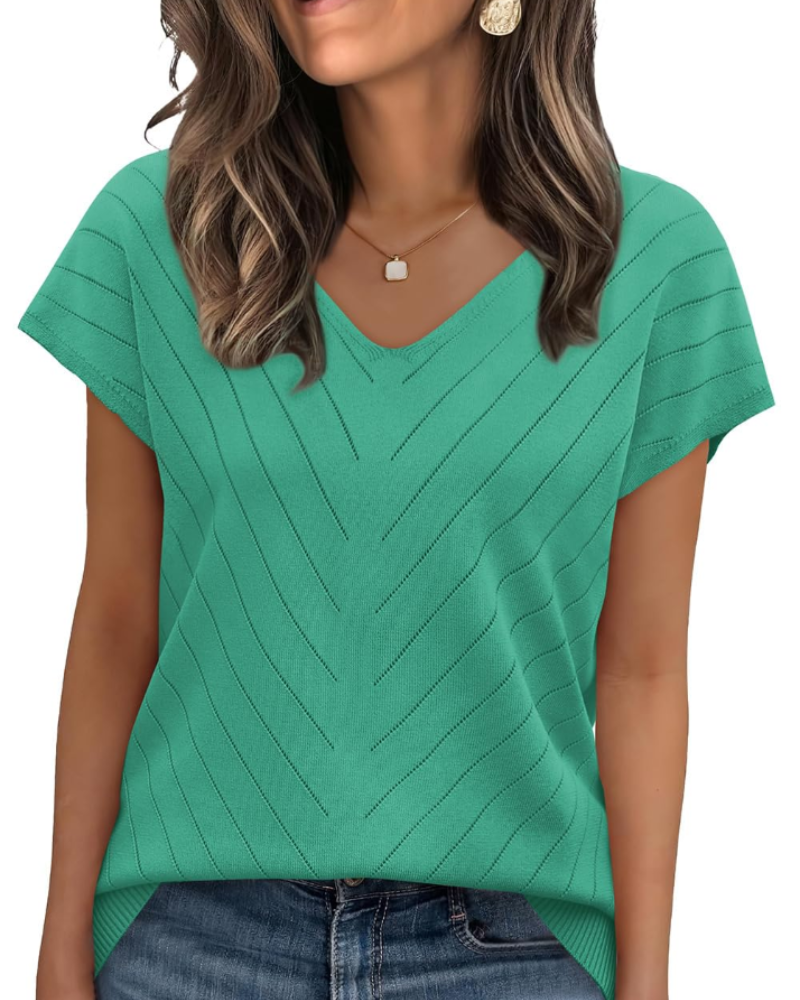 Orina Top Donna – Maglione Leggero Maniche Corte Scollo a V Style Chic & Business Casual